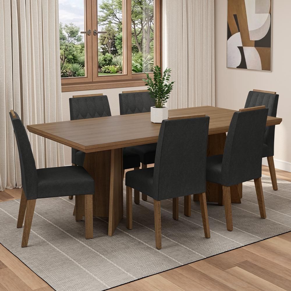 Conjunto Sala de Jantar Sarlat 6 Lugares Tampo em MDF com Pés Trapézio Marrom 160CM Madesa