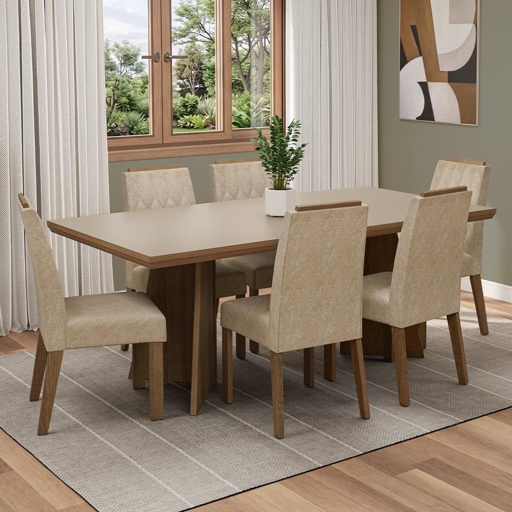 Conjunto Sala de Jantar Sarlat 6 Lugares Tampo em MDF com Pés Trapézio Rustic e Cinza 160CM Madesa