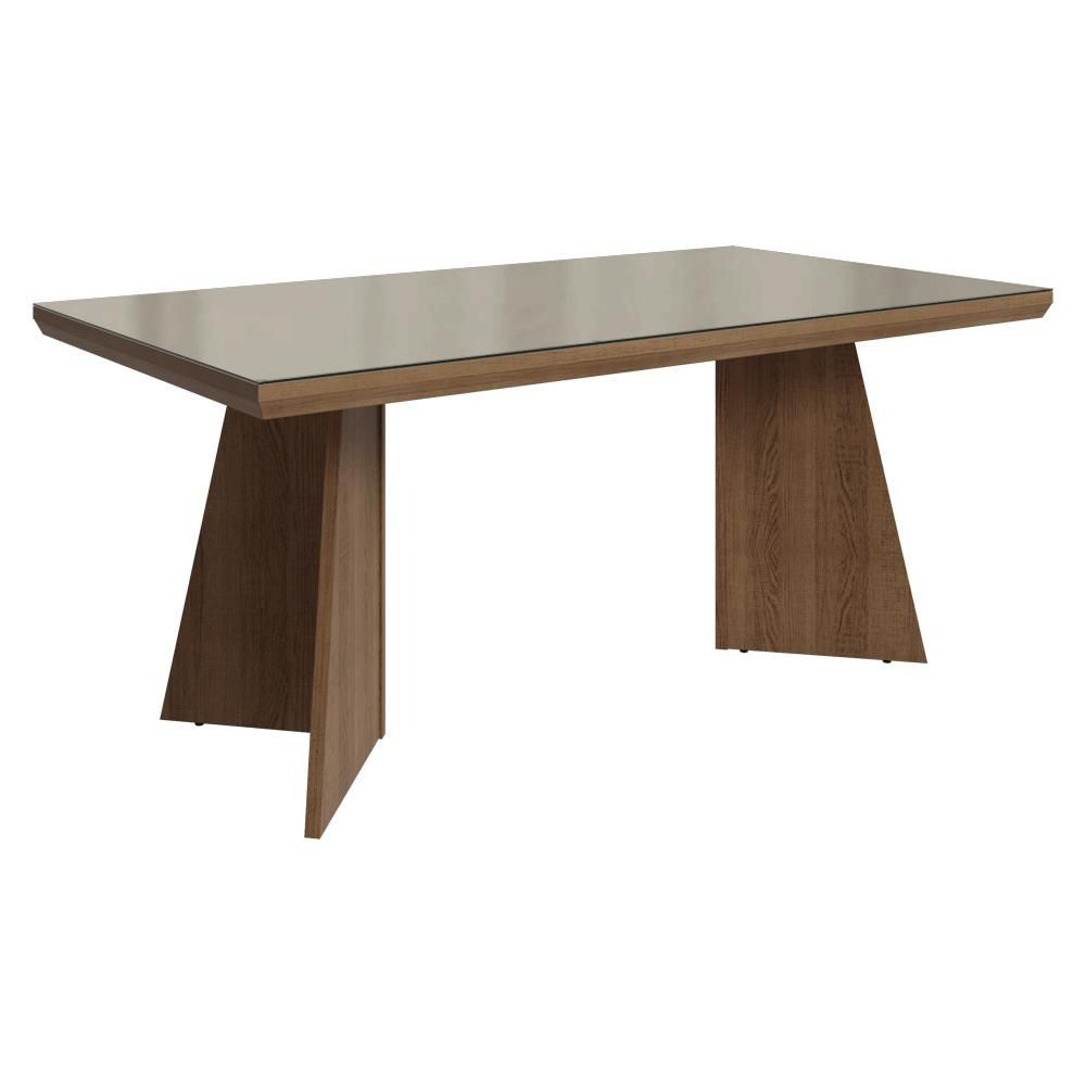 Mesa de Jantar 5389K94MOVI 6 Lugares Retangular MDF com Vidro Sobreposto Rustic Crema Madesa 160CM