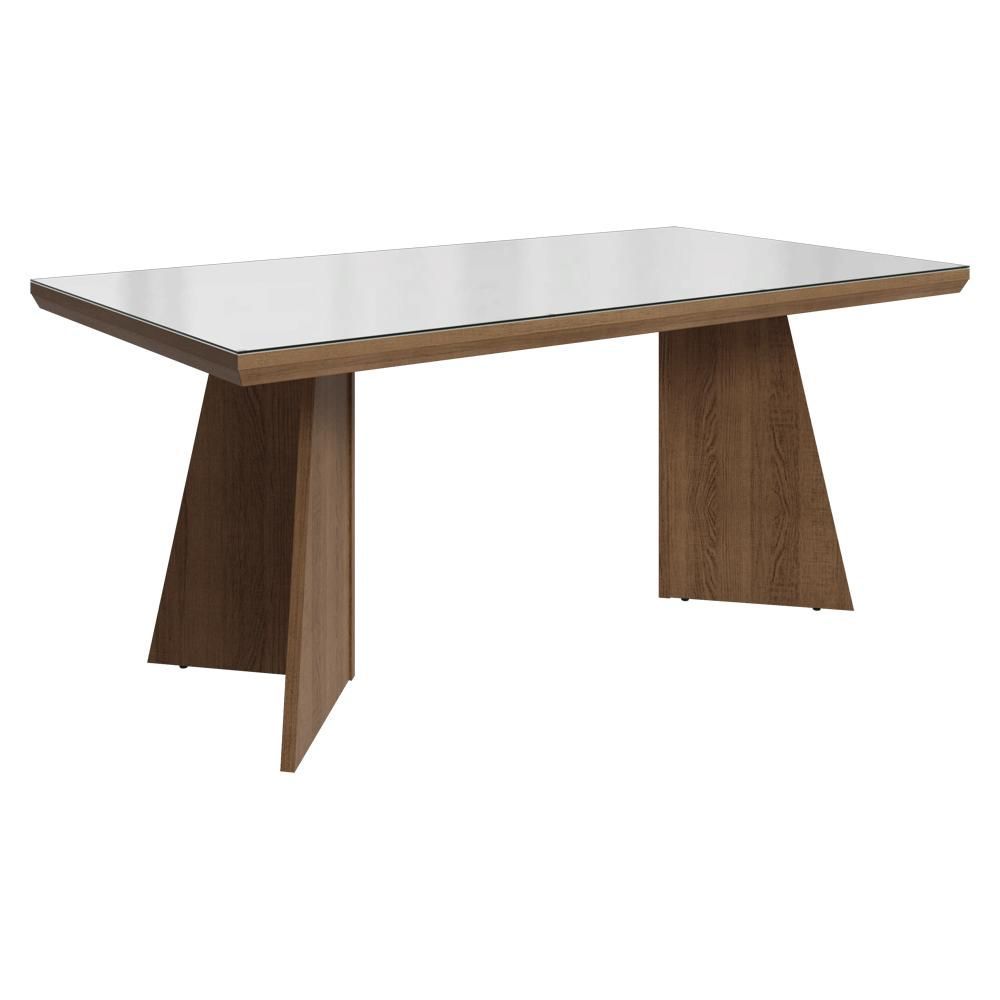 Mesa de Jantar 5389 6 Lugares Retangular Vidro 160CM Rustic Branco Madesa