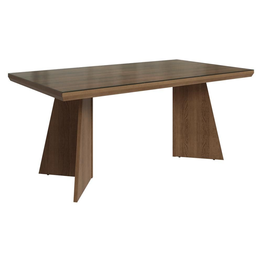 Mesa de Jantar 53895Z4MOVI 6 Lugares Retangular MDF com Vidro Sobreposto 160CM Marrom Madesa