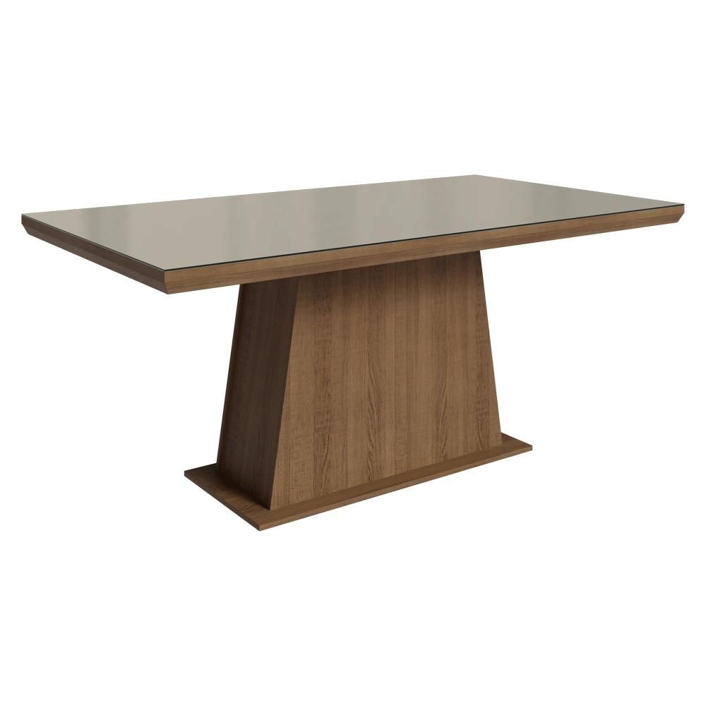 Mesa de Jantar 5364K92MOVI 6 Lugares Retangular Tampo com Moldura e Vidro Sobreposto MDF Rustic Crema Madesa 160CM