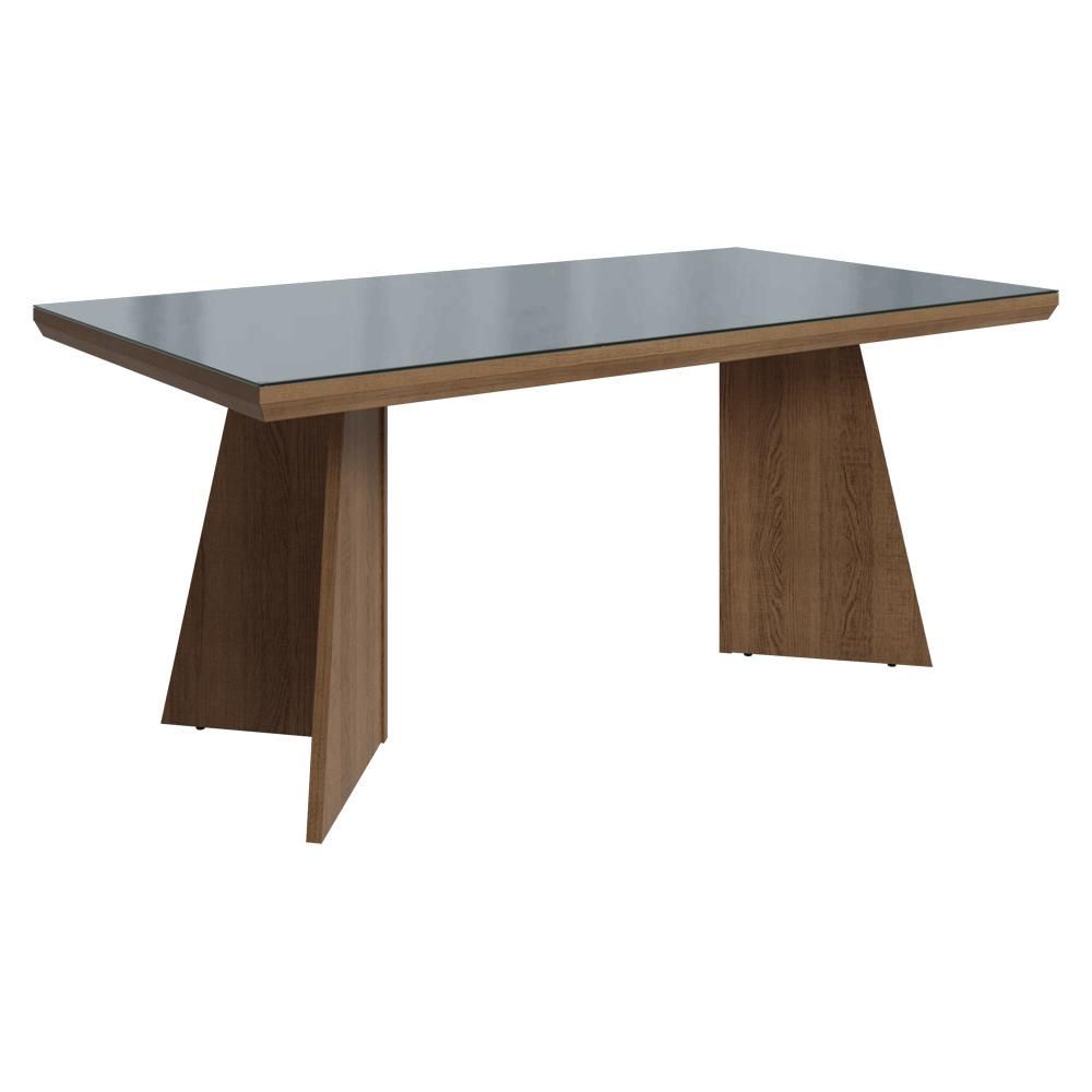Mesa de Jantar 5389J14MOVI 6 Lugares Retangular com Vidro Sobreposto MDF Rustic e Cinza Madesa 160CM
