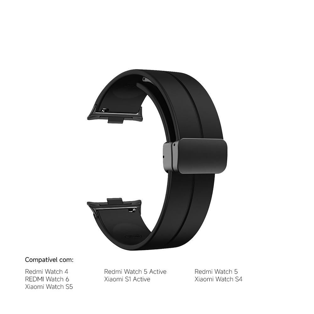Acessório para Smartwatch Xiaomi Pulseira Silicone 22mm Magnética com Fecho Magnético e Adaptadores Preto