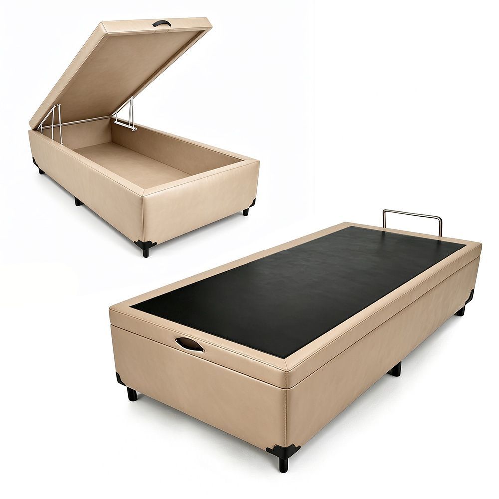 Cama Box com Baú Casal Box Baú Max Ultra Estrutura em Madeira Abertura Pneumática Areia Maxispuma 79CM
