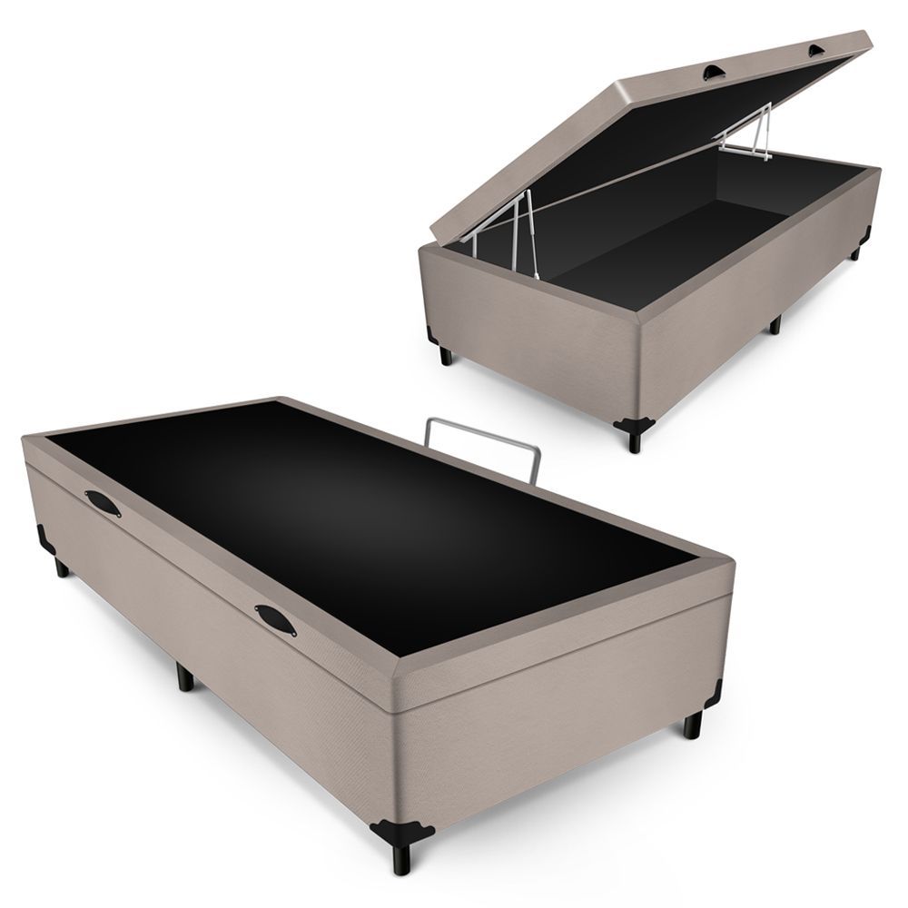 Box Baú Max Ultra 88CM Solteiro Suede com Estrutura em MDF Bege Maxispuma 88CM