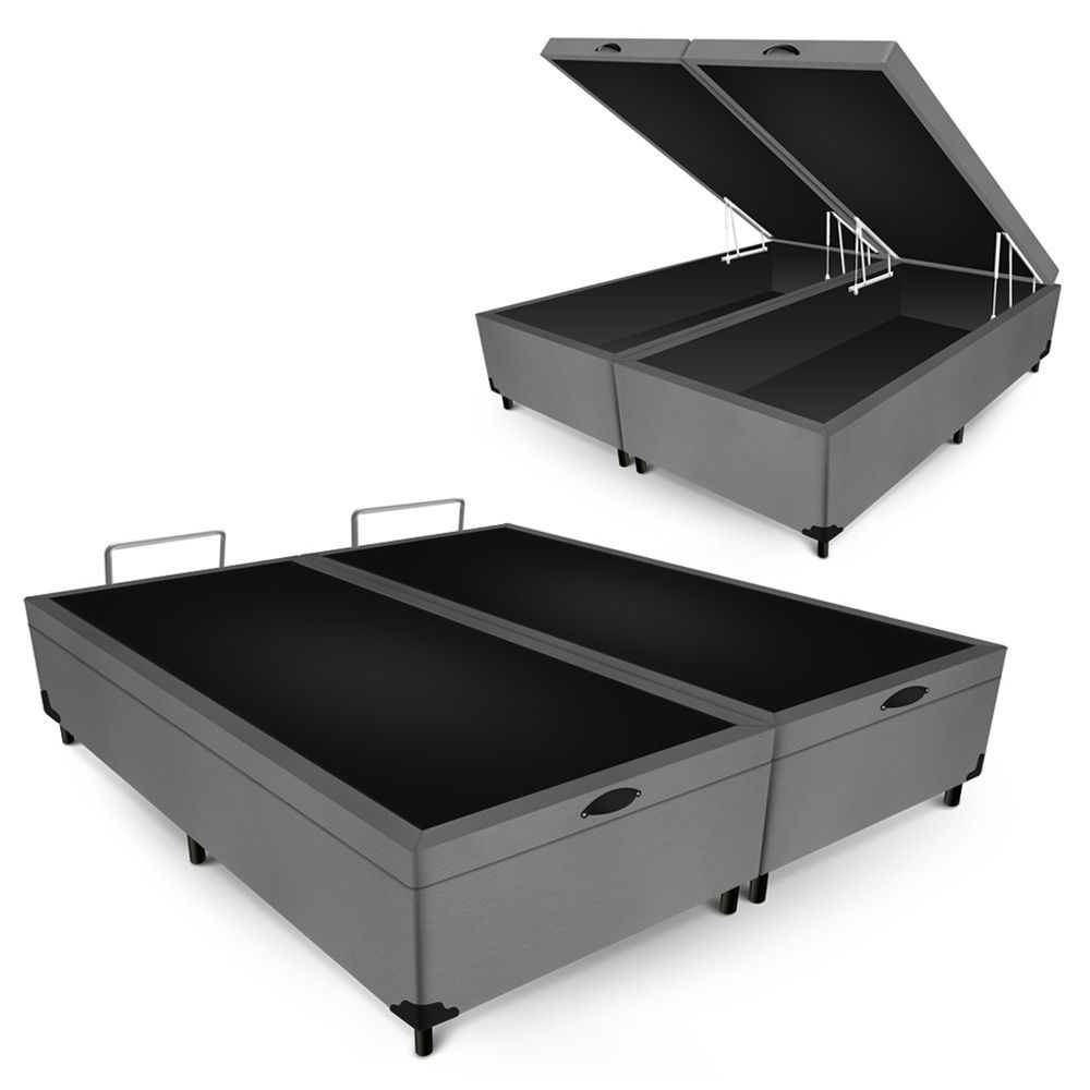 Box Baú Max Ultra 203CM King Size Suede com Estrutura em Madeira Chumbo Maxispuma