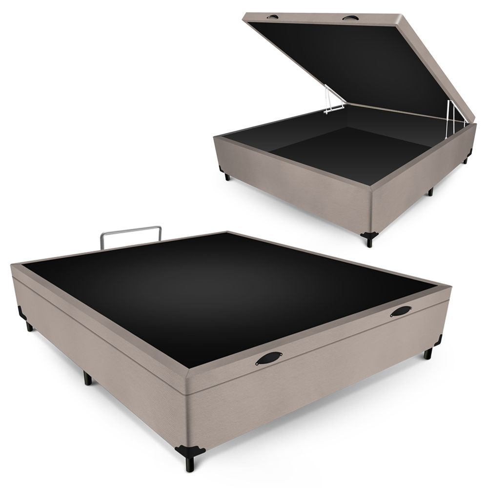 Box Baú Max Ultra 138CM Casal Suede com Estrutura em MDF Bege Maxispuma 138CM 138x188x42cm