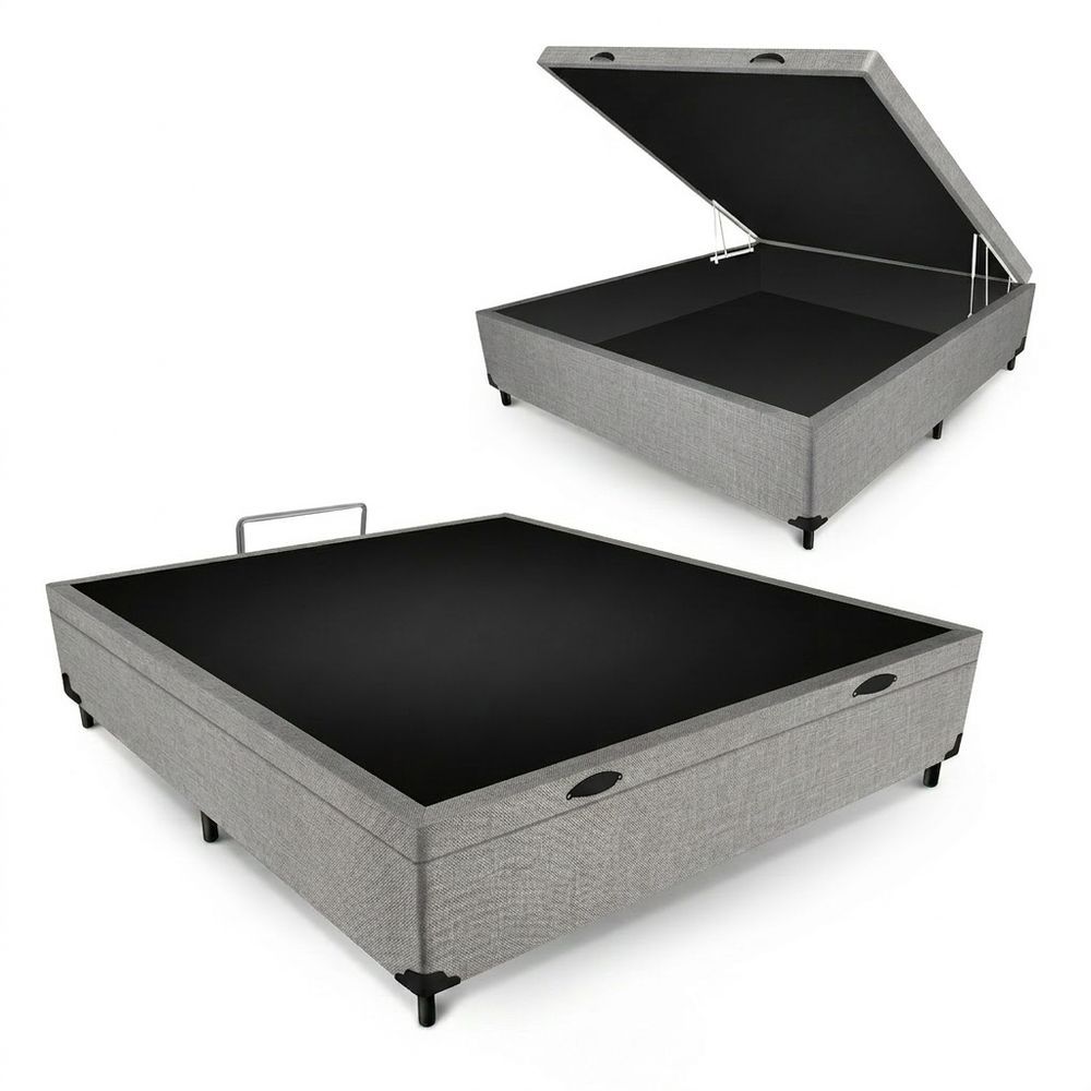 Box Bau Max Ultra 138CM Casal Linho com Estrutura em MDF-MDP Cinza 138x188x42CM Maxispuma
