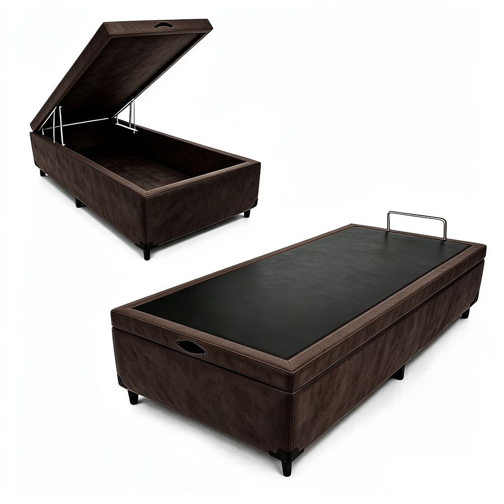 Box Baú Max Ultra 79CM Casal Suede com Estrutura em Madeira Marrom Maxispuma 79CM