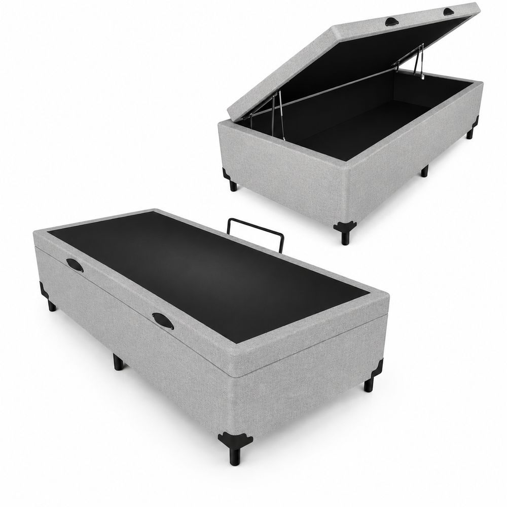 Box Baú Max Blindado 88CM Solteiro em Linho com Estrutura em MDF-MDP Cinza Maxispuma 88CM