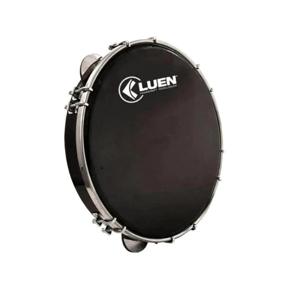 Pandeiro 11" Pele Preta com Platinelas Duplas em Inox e Som Vibrante Preto Luen 11CM