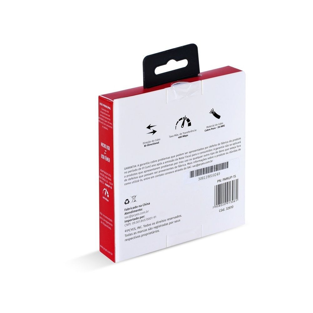Adaptador OTG Micro USB para USB 2.0 com Conexão OTG e Transmissão Até 480 Mbps Preto Pcyes 15CM