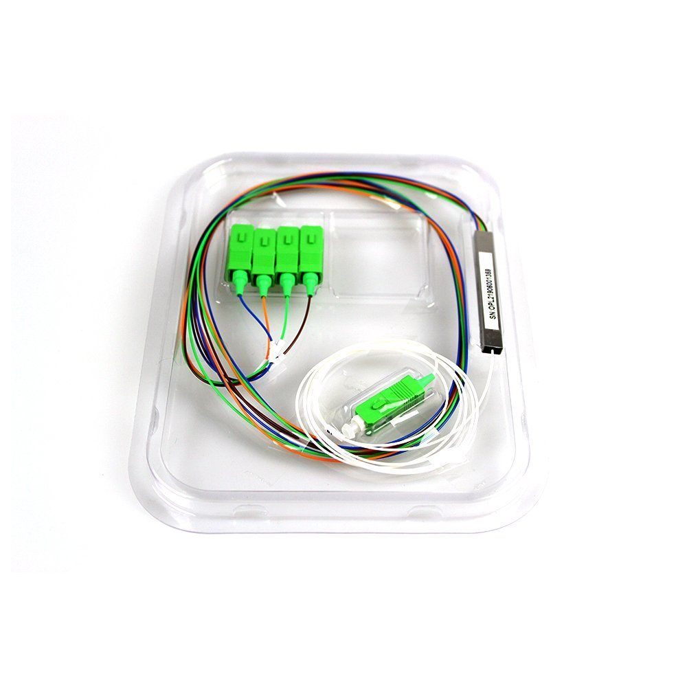 Cabo Óptico Splitter OPF-PLC1X4-SC-APC 1X4 Baixa Perda de Inserção Design Compacto Fibra Óptica G657A1 Evus 60MM 1M