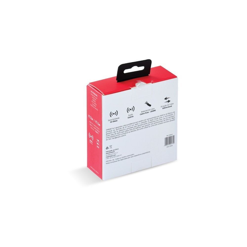 Cabo de Áudio Pcyes Cabo P2 3.5mm Macho para P2 2.5mm 2m 28 AWG Bivolt Preto