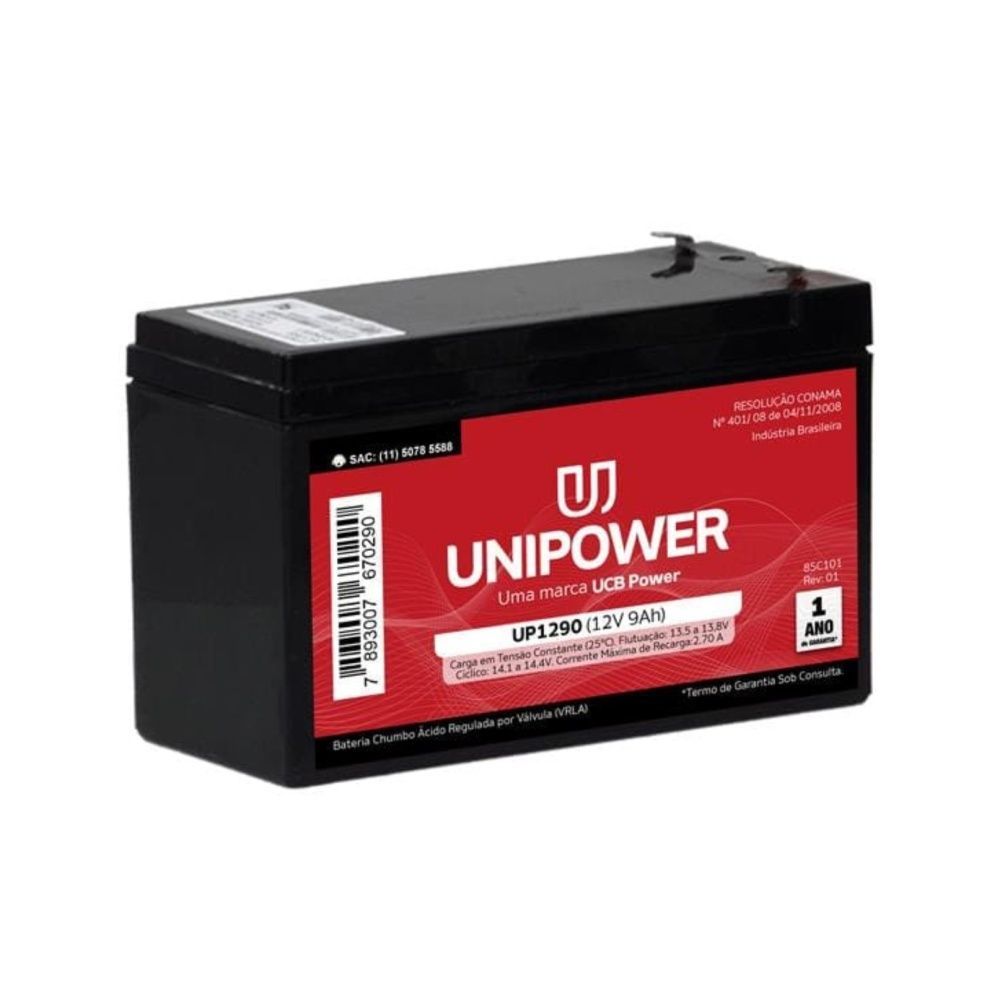 Bateria Up1290 12V 9,0Ah VRLA com Terminal Faston 187 e Uso em Diversas Posições Megatron 6,4CM