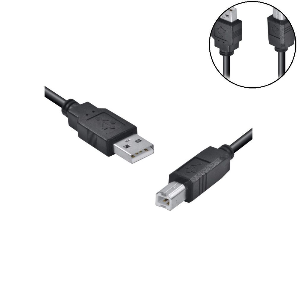 Cabo USB para Impressora a Macho X B 2.0 Transmissão 480 Mbps PVC Emborrachado Preto Vinik 1.8M