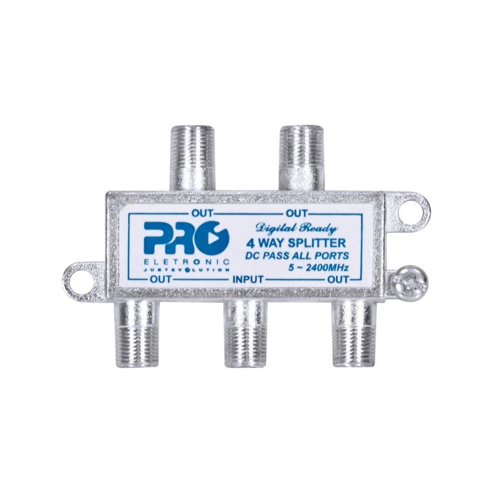 Divisor de Sinal Proeletronic PQDV2024B 1 Entrada e 4 Saídas 5-2400 Mhz Caixa Metálica Zamak Preto 50MM