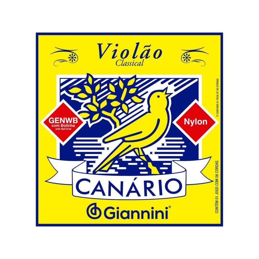 Encordoamento para Violão Série Canário GENWB Tensão Média com Bolinha Cobre Giannini 648MM