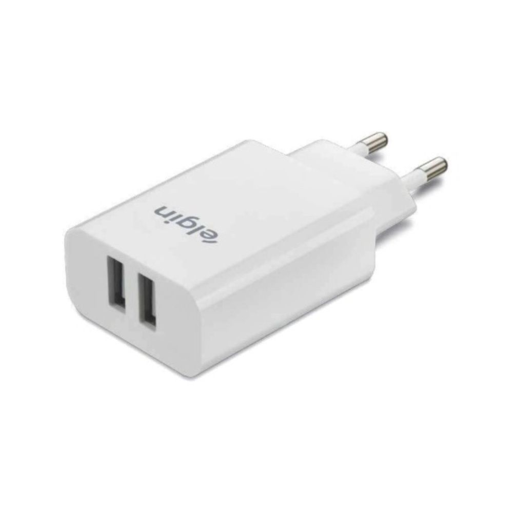 Carregador de Tomada Elgin com 2 Saídas USB 5V 2.1A Bivolt Branco 0.020kg 4CM