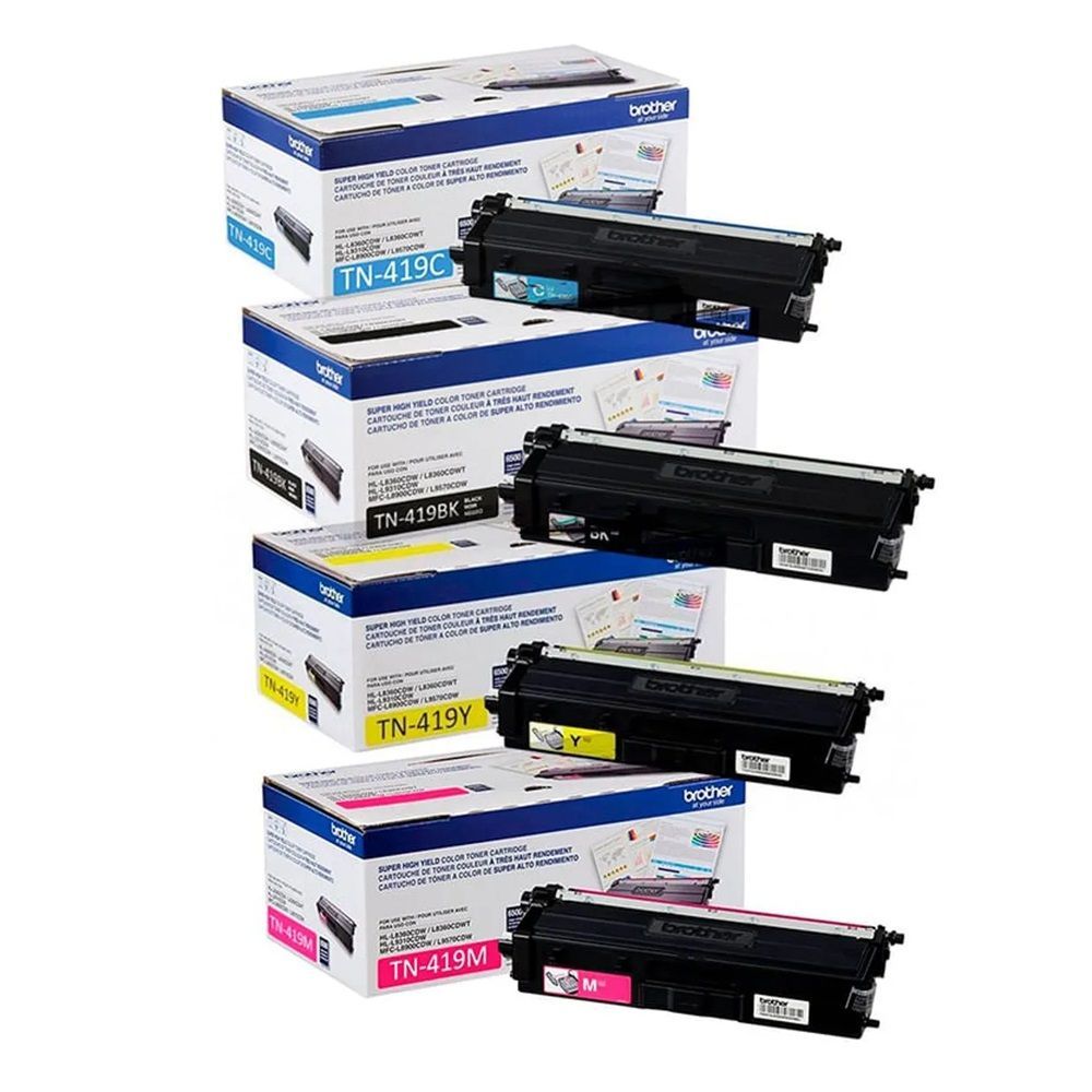 Toner Kit 4 Cores TN-419 Original Brother Alto Rendimento 9000 Páginas Preto Amarelo Vermelho Azul 419BK 419Y 419M 419C