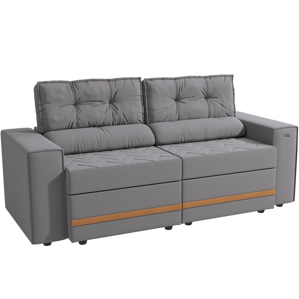 Sofá Havana 3 Lugares Retrátil e Reclinável 206CM Cinza Suede Kappesberg