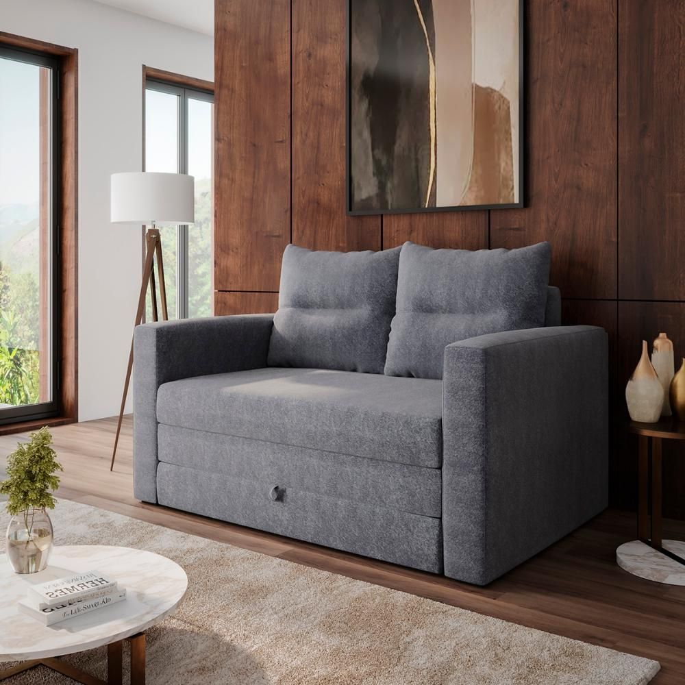 Sofá Cama Luma 2 Lugares Retrátil 148CM Cinza Escuro Chenile Prince Casal 150CM Matrix