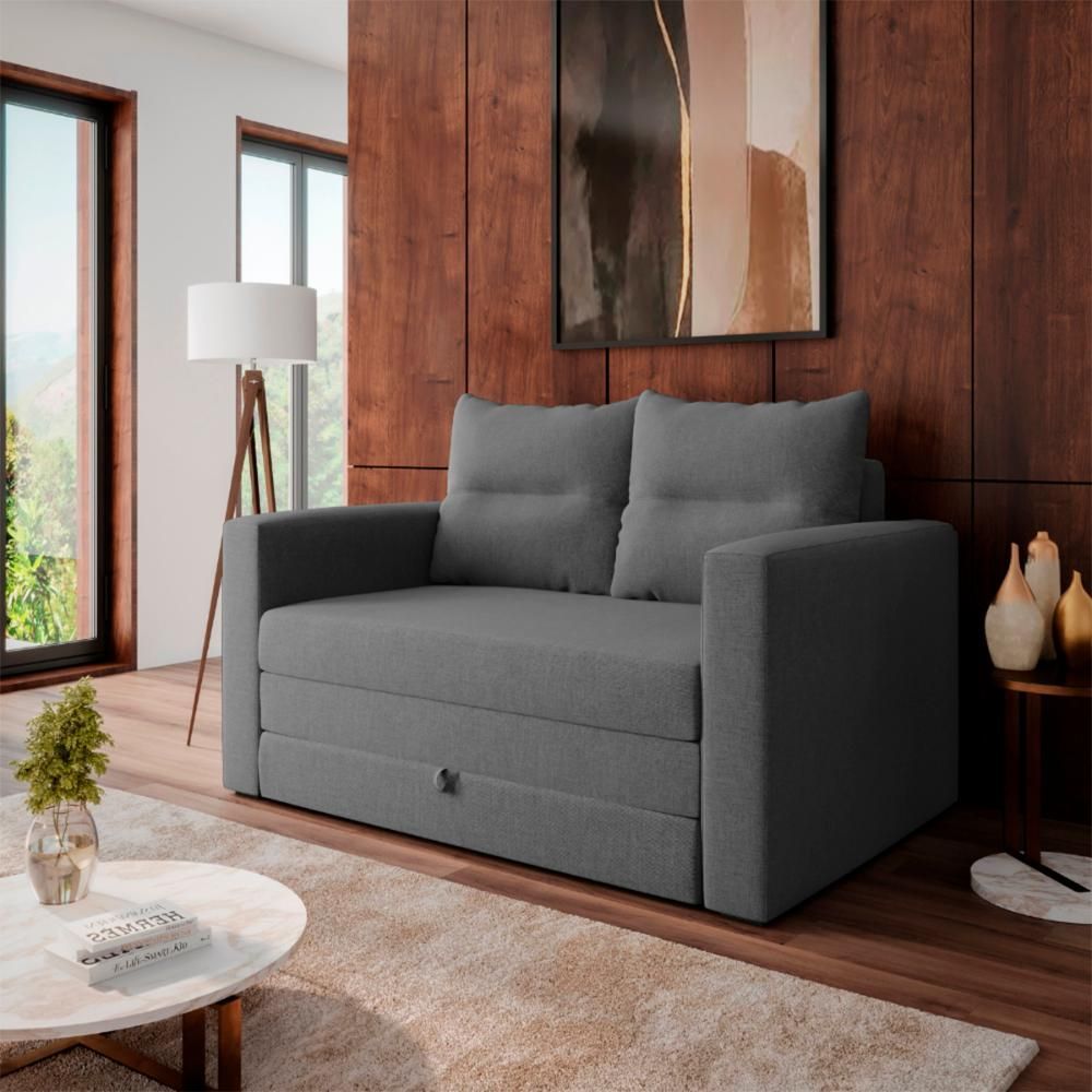 Sofá Cama Luma 2 Lugares 148CM Cinza Linho Chumbo Bouclê Casal Matrix 150CM 242kg