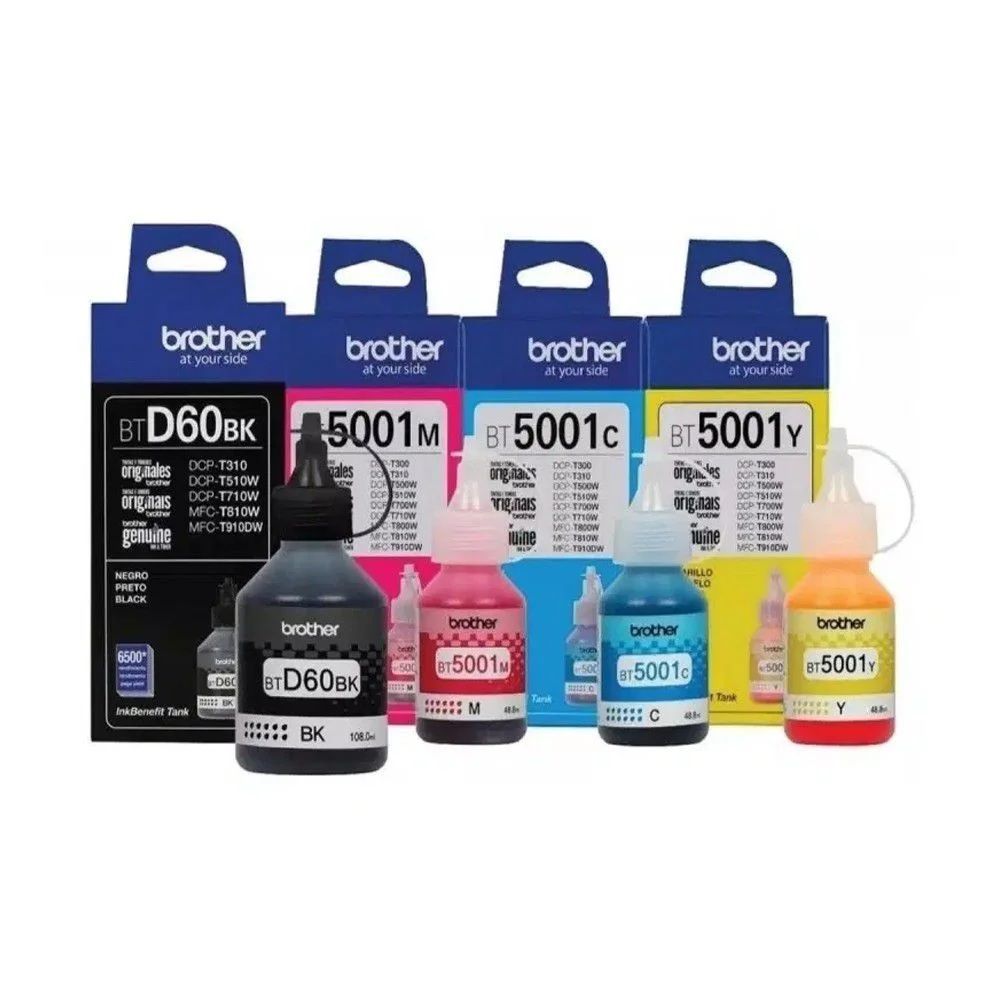 Refil de Tinta D60 - 5001 Brother 4 Cores Preto Cyan Magenta Yellow para MFC-T800W BTD60BK BT5001 100ML