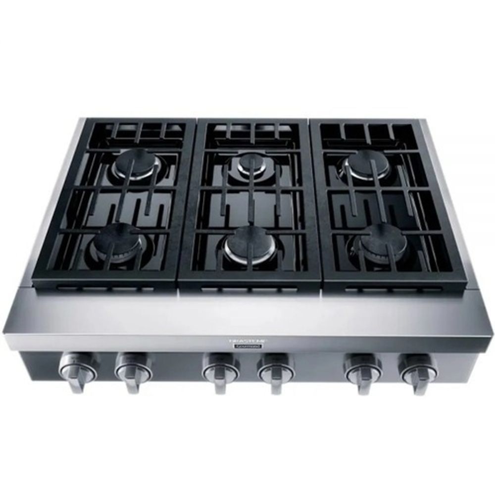 Rangetop Fogão de Embutir 6 Bocas Gás Brastemp Gourmand BDR90AR Ferro Fundido Superautomático Inox 110V 91.4CM