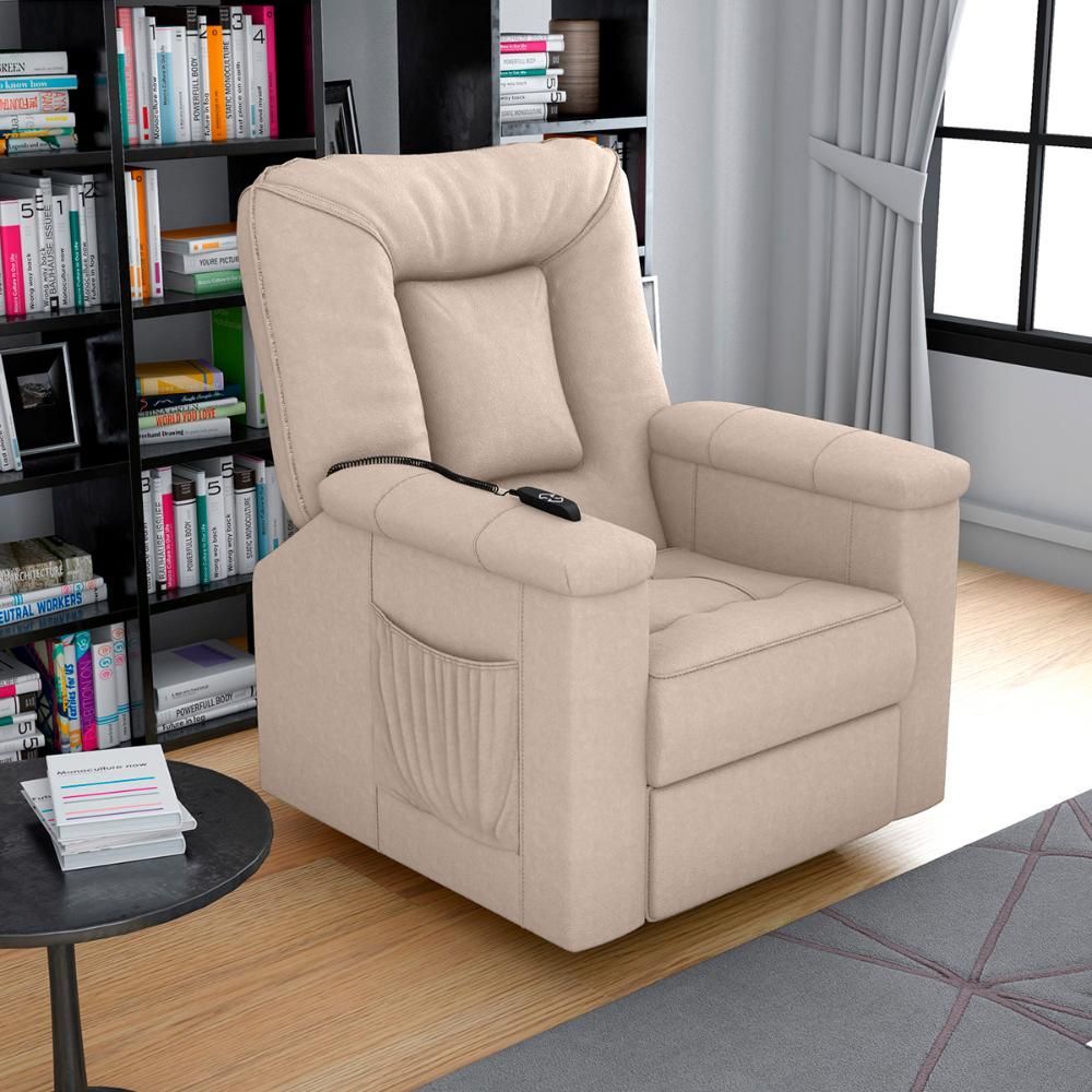 Poltrona Porshe Reclinável Elétrica com Controle Remoto Veludo Confortável Bege Matrix 90CM