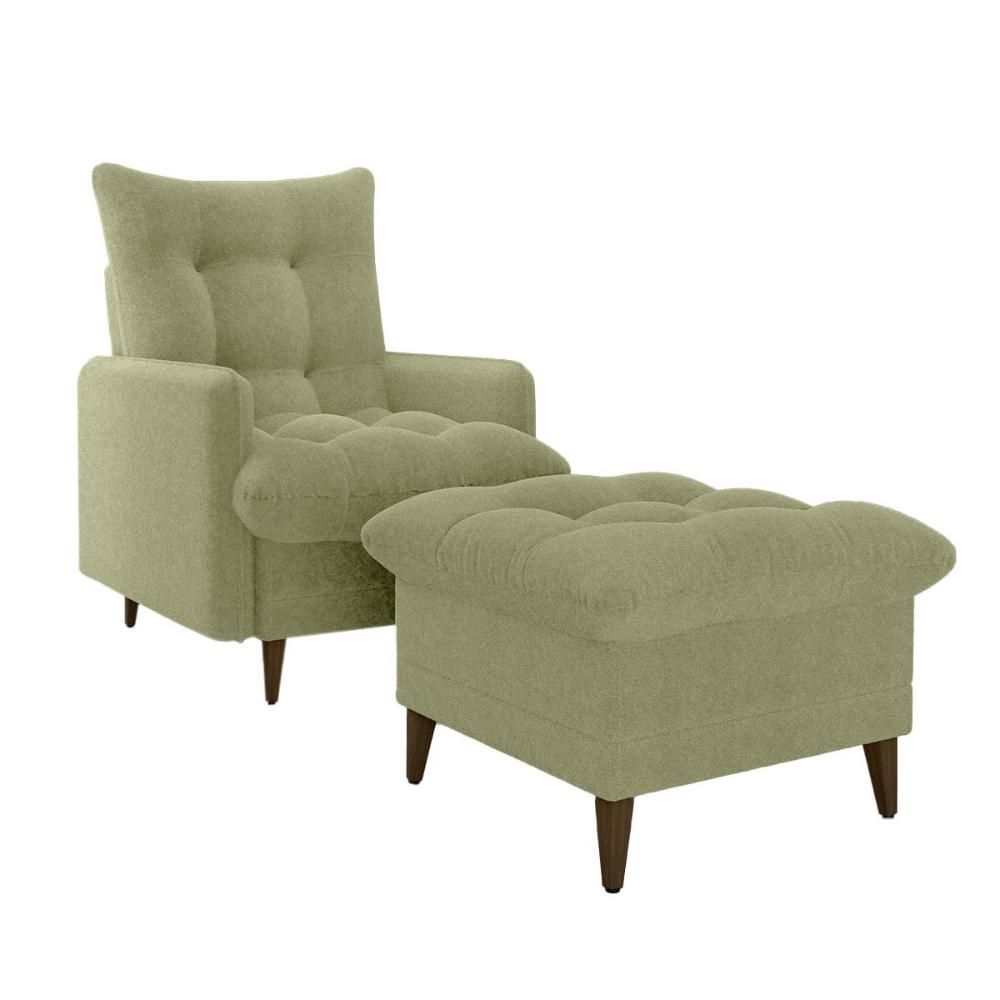 Poltrona de Amamentação Montreal Reclinável com Puff Suede Confortável Oliva Matrix 76CM