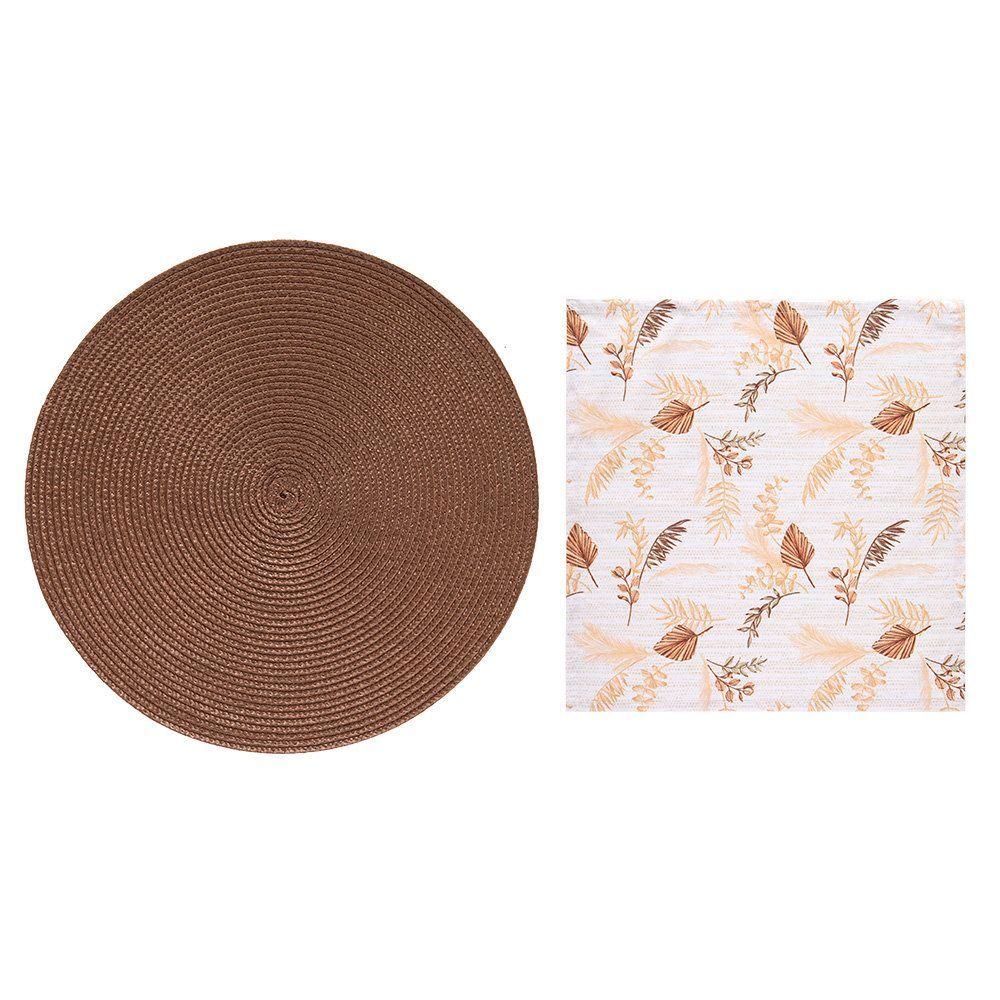 Kit Mesa Posta Luna Argan Pampas 4 Peças com Jogo Americano e Guardanapo de Tecido para Jantar Design Exclusivo Copa &