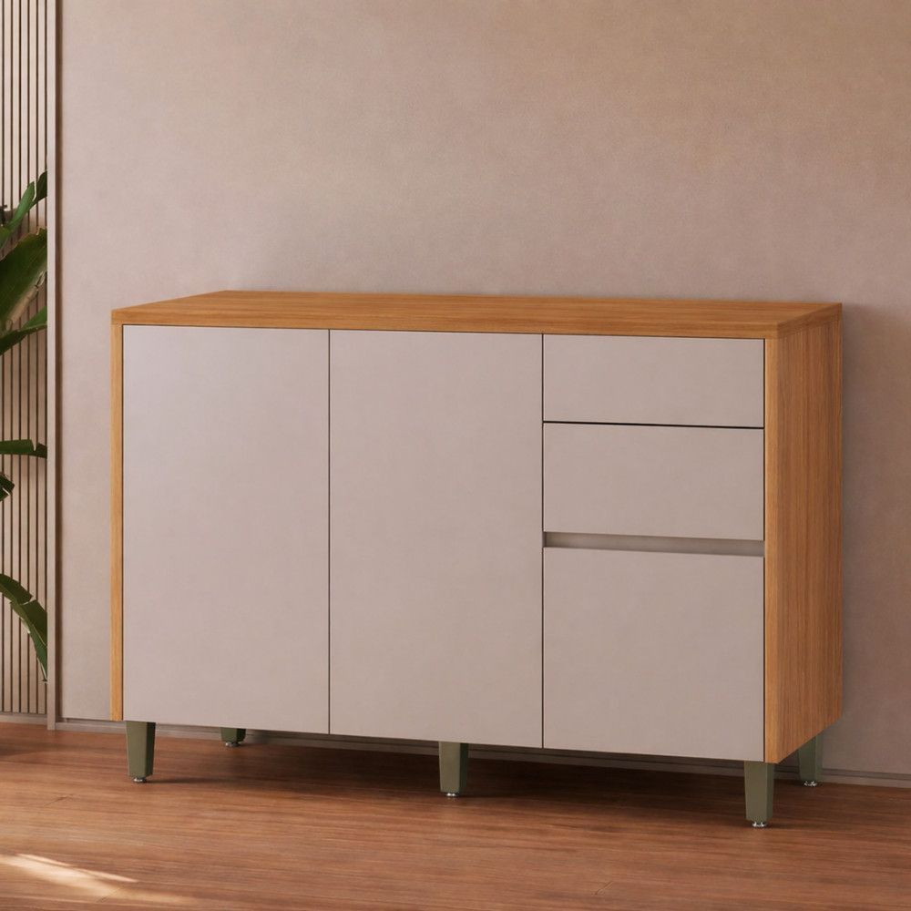 Balcão de Cozinha Allure 2 Portas 3 Gavetas MDF 120CM Cinza Linea Brasil com Tampo em MDF de 30MM