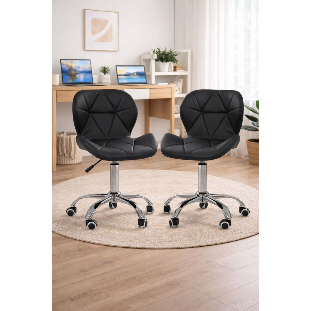 Cadeira Secretária Slim Office Giratória com Rodízios PU Anatômica sem Braço Preta Decoreshop 2 UNIDADES