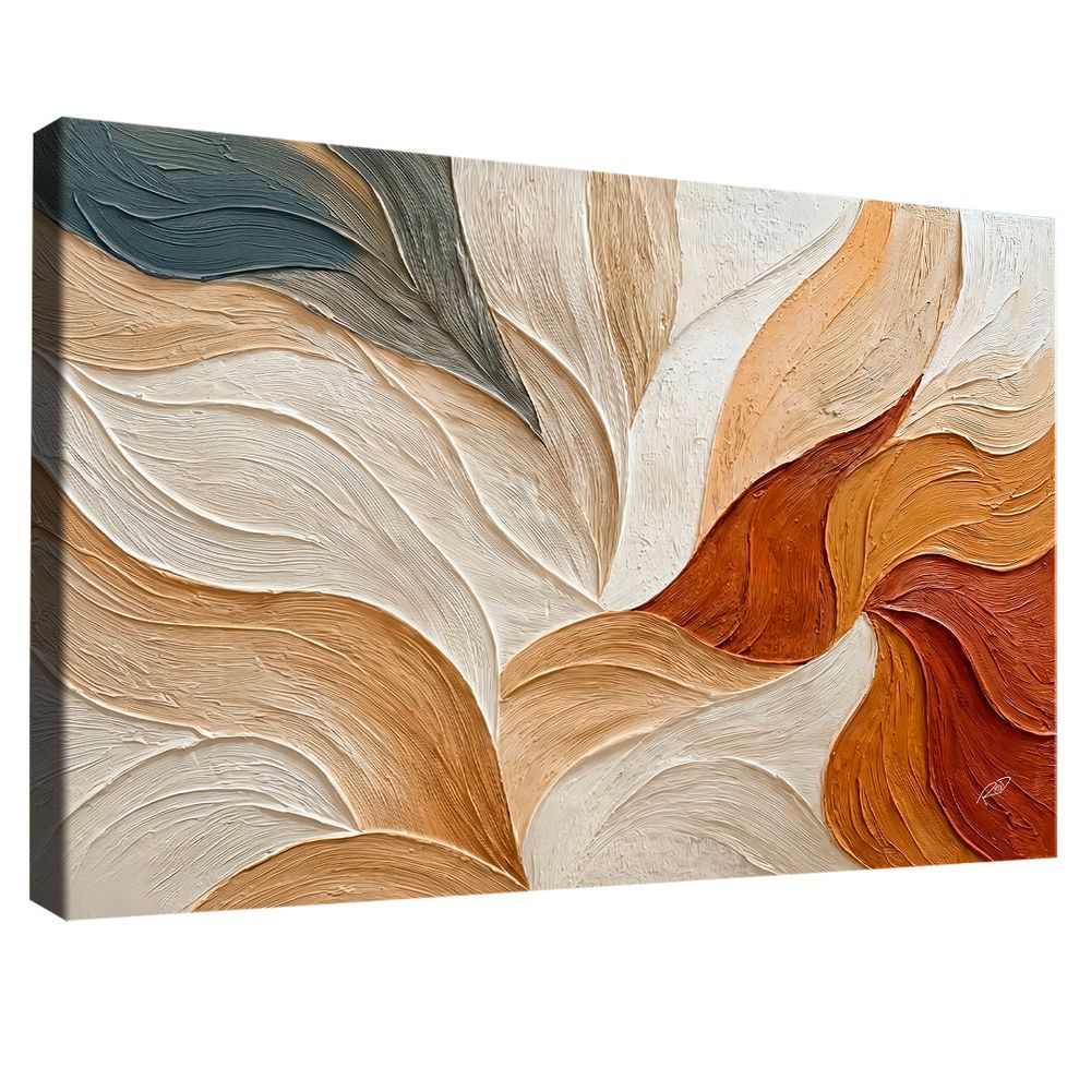 Quadro Decorativo Abstrato Espatulado Ondulado Retangular em Madeira Nobre Reflorestada Amadeirado BR Artes 84x54CM