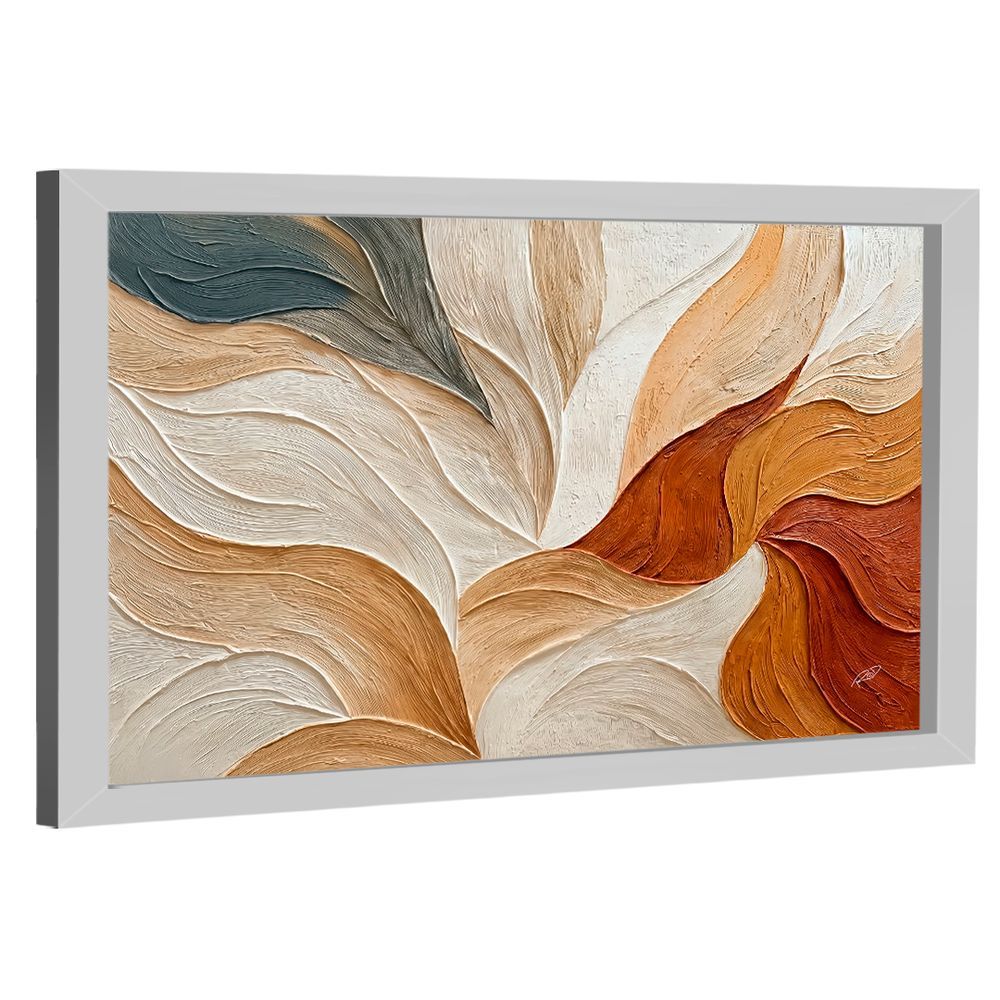 Quadro Decorativo Abstrato Espatulado Ondulado Bra-03530 com Moldura em Madeira Nobre Reflorestada Branco BR Artes