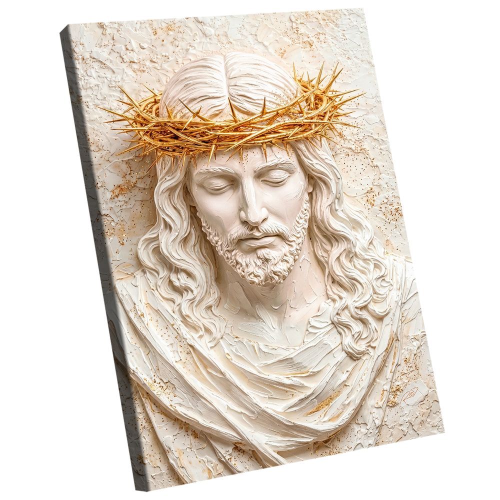 Quadro Decorativo Golden Jesus 3D Borda Infinita 150x100CM em Canvas com Moldura de Madeira Nobre Dourado BR Artes