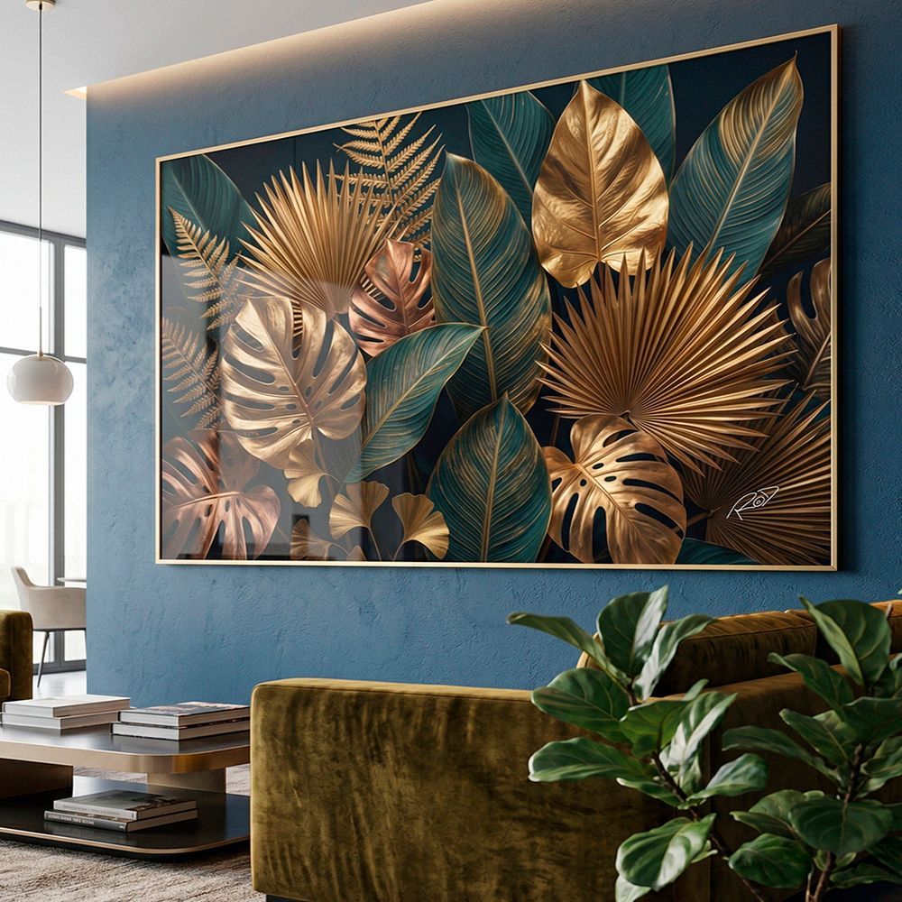 Quadro Decorativo Folhagem Bra-03505 Retangular 180x105CM em Madeira Nobre Reflorestada com Borda Infinita Verde BR