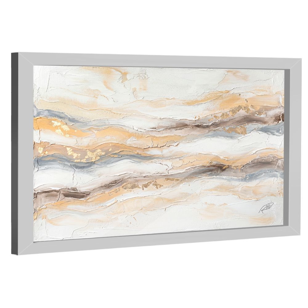 Quadro Decorativo Textura Marmorizada Retangular com Moldura em Madeira Reflorestada Branco BR Artes