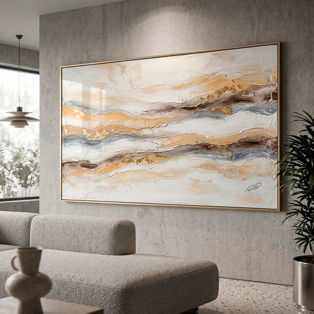 Quadro Decorativo Textura Marmorizada Retangular 84x54cm em Madeira Nobre Reflorestada com Vidro Branco BR Artes