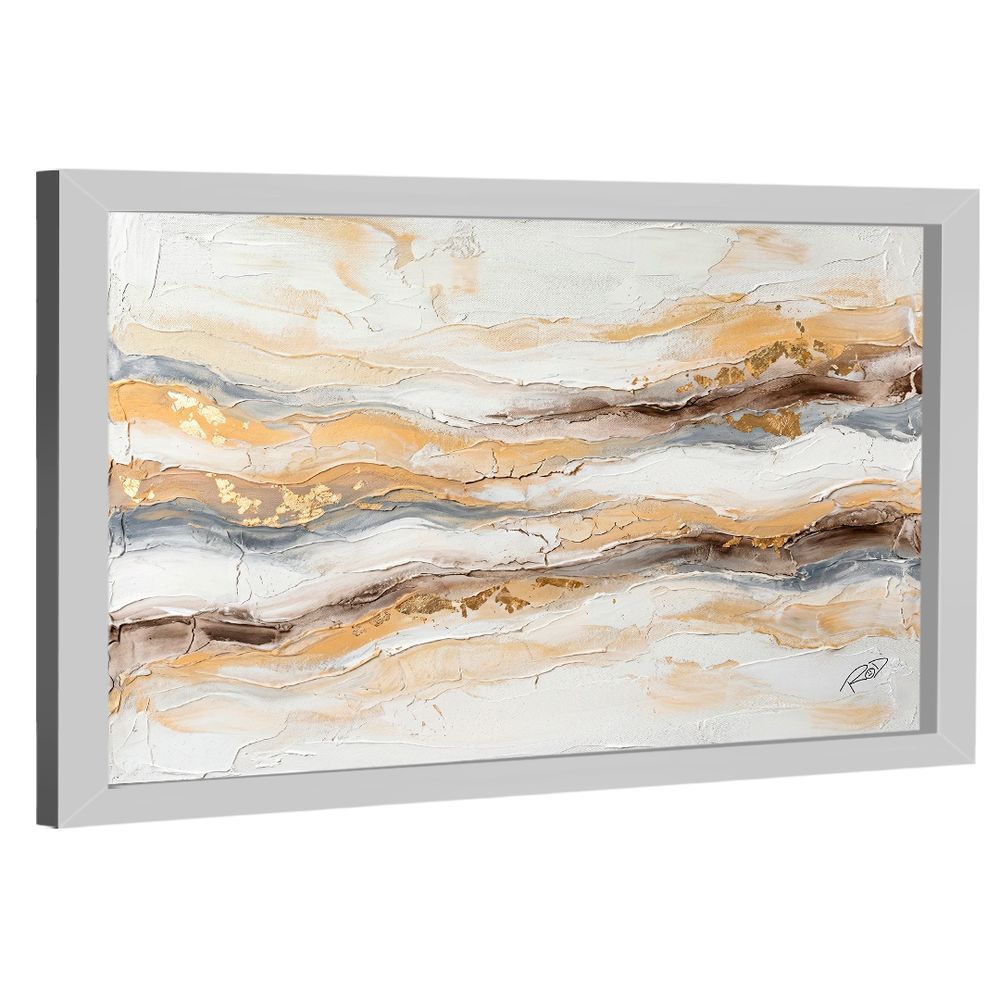 Quadro Decorativo Textura Nobre Marmorizada Bra-03503 Retangular em Canvas com Moldura de Madeira Reflorestada Branco BR