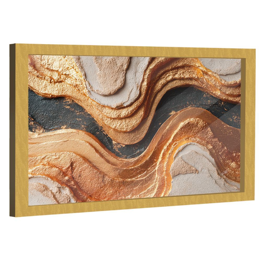 Quadro Decorativo Abstrato Golden Black Retangular em Madeira Nobre Reflorestada com Vidro Dourado BR Artes