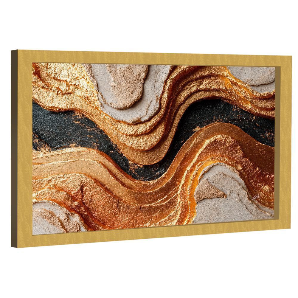 Quadro Decorativo Abstrato Golden Black Retangular 150x100CM em Madeira Nobre Reflorestada Dourado BR Artes