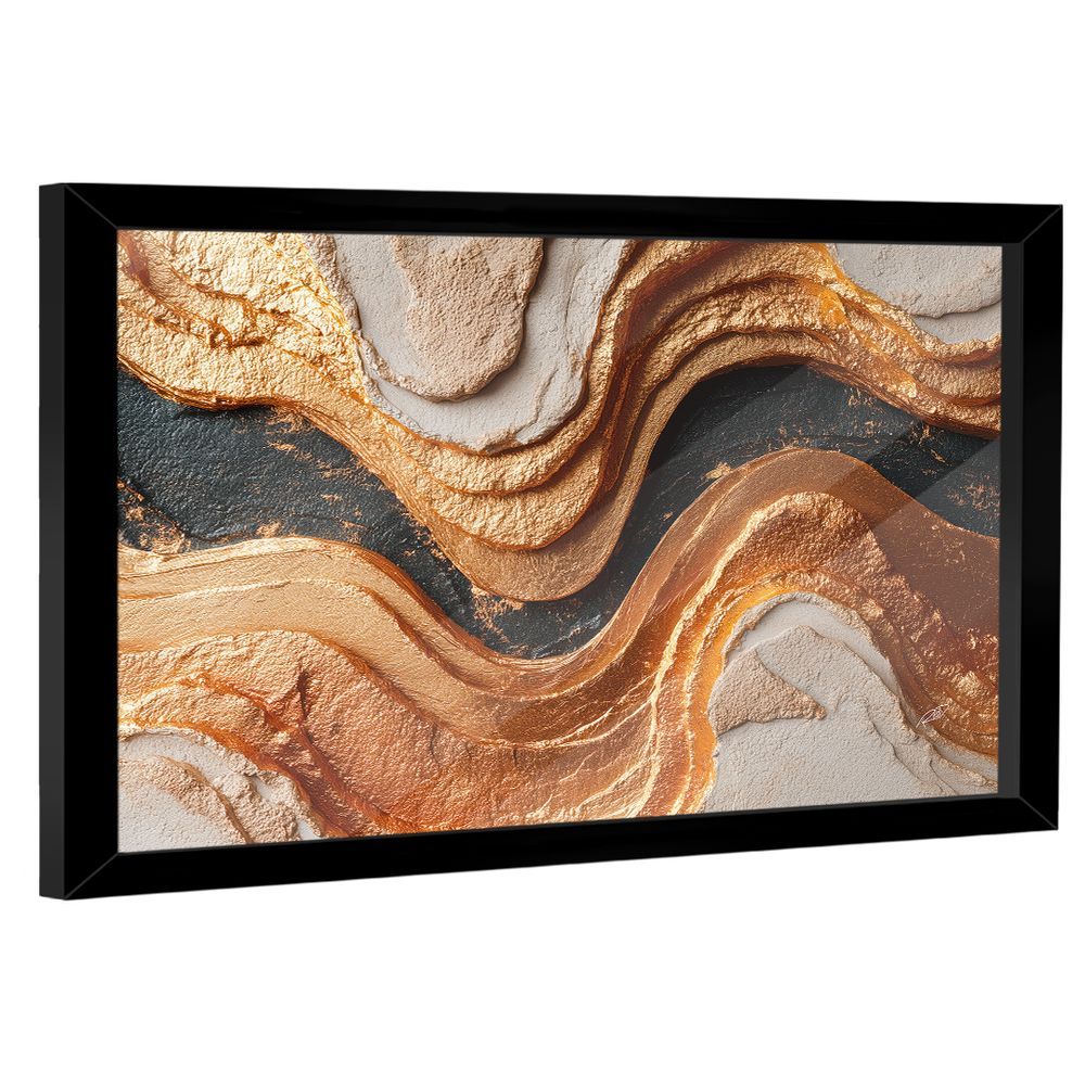 Quadro Decorativo Abstrato Golden Black Retangular 84x54CM em Madeira Nobre Reflorestada com Vidro Preto BR Artes