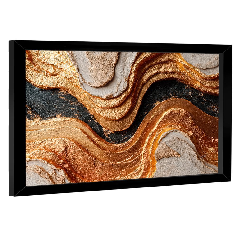 Quadro Decorativo Abstrato Golden Black Bra-03482 Retangular 180x105CM em Madeira Nobre Reflorestada com Moldura Preto
