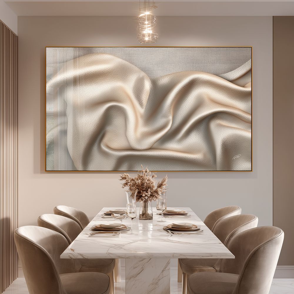 Quadro Decorativo Couro e Ninho Retangular em Canvas com Moldura de Madeira Nobre Reflorestada Branco BR Artes 84x54CM