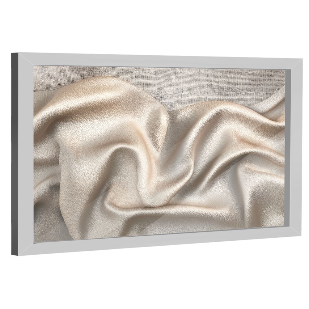 Quadro Decorativo Couro e Ninho Retangular em Canvas com Moldura de Madeira Nobre Reflorestada Branco BR Artes