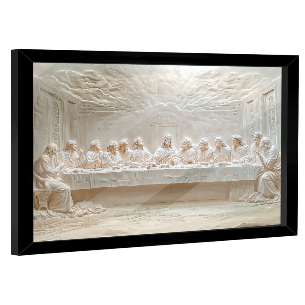 Quadro Decorativo Santa Ceia Minimalista Retangular com Moldura e Vidro Preto BR Artes 90CM