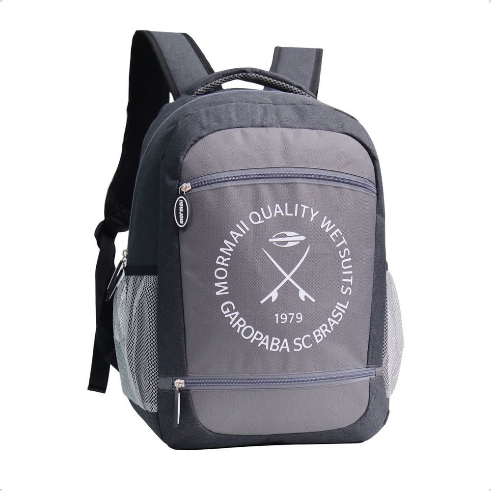 Mochila Mormaii Casual Compartimento Notebook 4 Bolsos 20L Preto e Cinza Alcas Acolchoadas Unissex